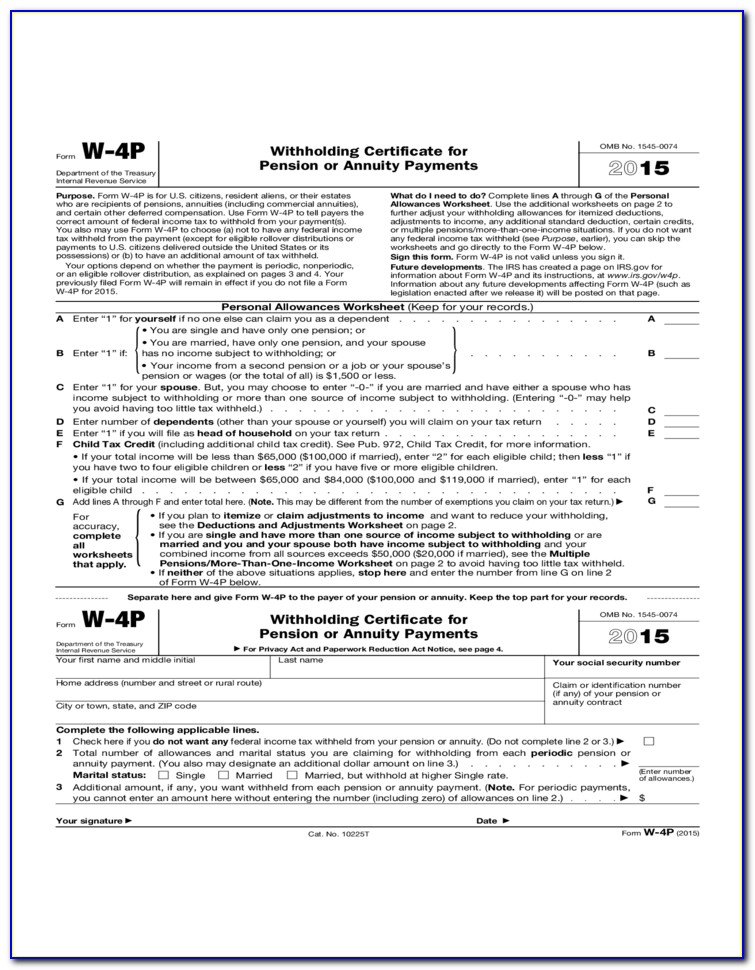 Withholding Certificate For Pension Or Annuity Payments W 4p