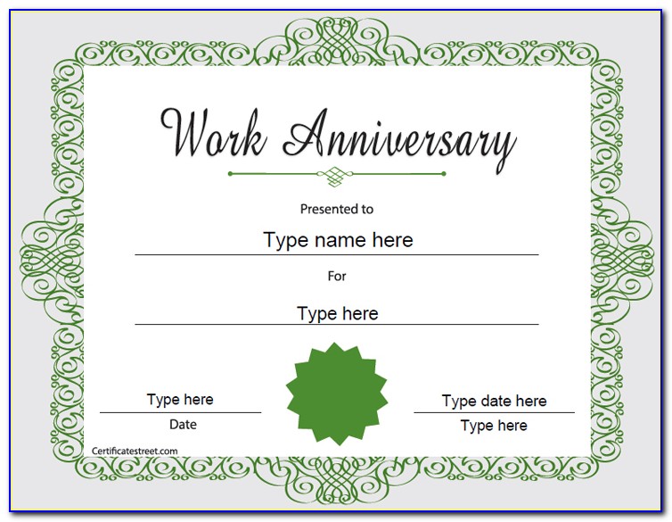 Work Anniversary Certificates Templates Free