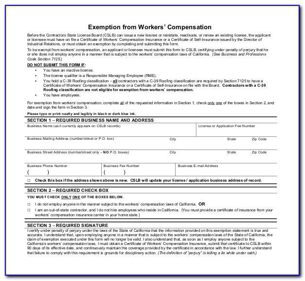 Workers Comp Exemption Certificate California