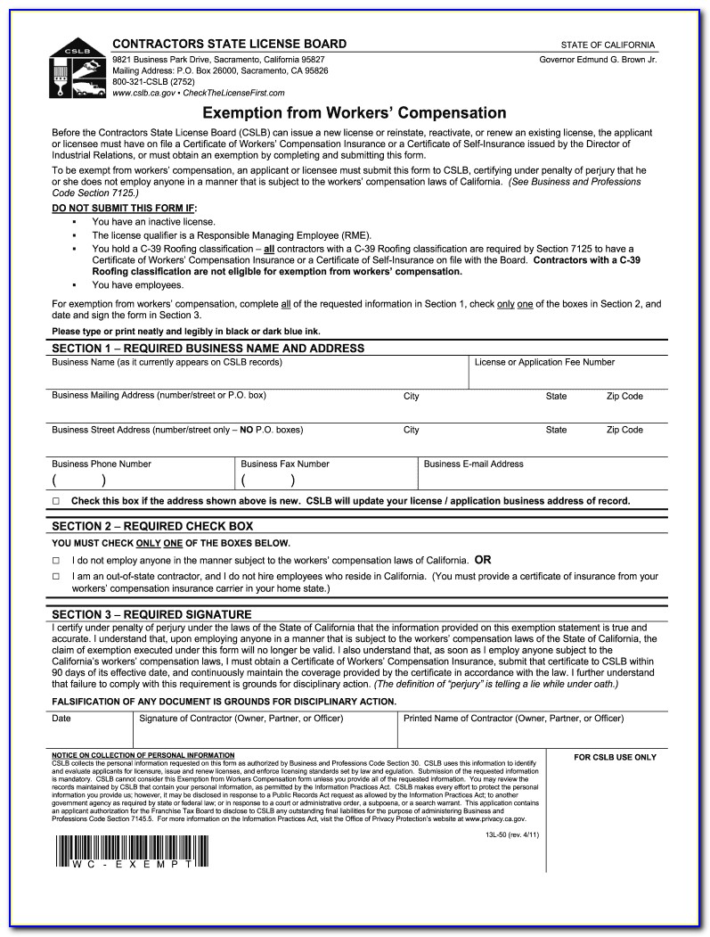 Workers Comp Exemption Form Florida