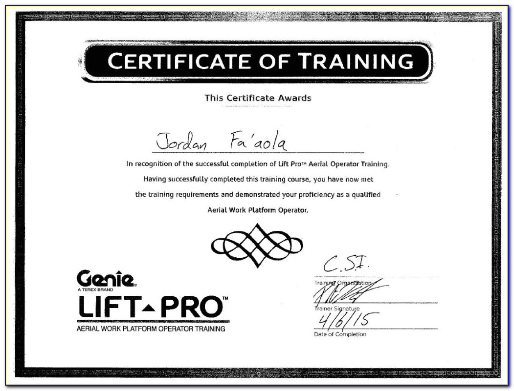Aerial Lift Certification Template