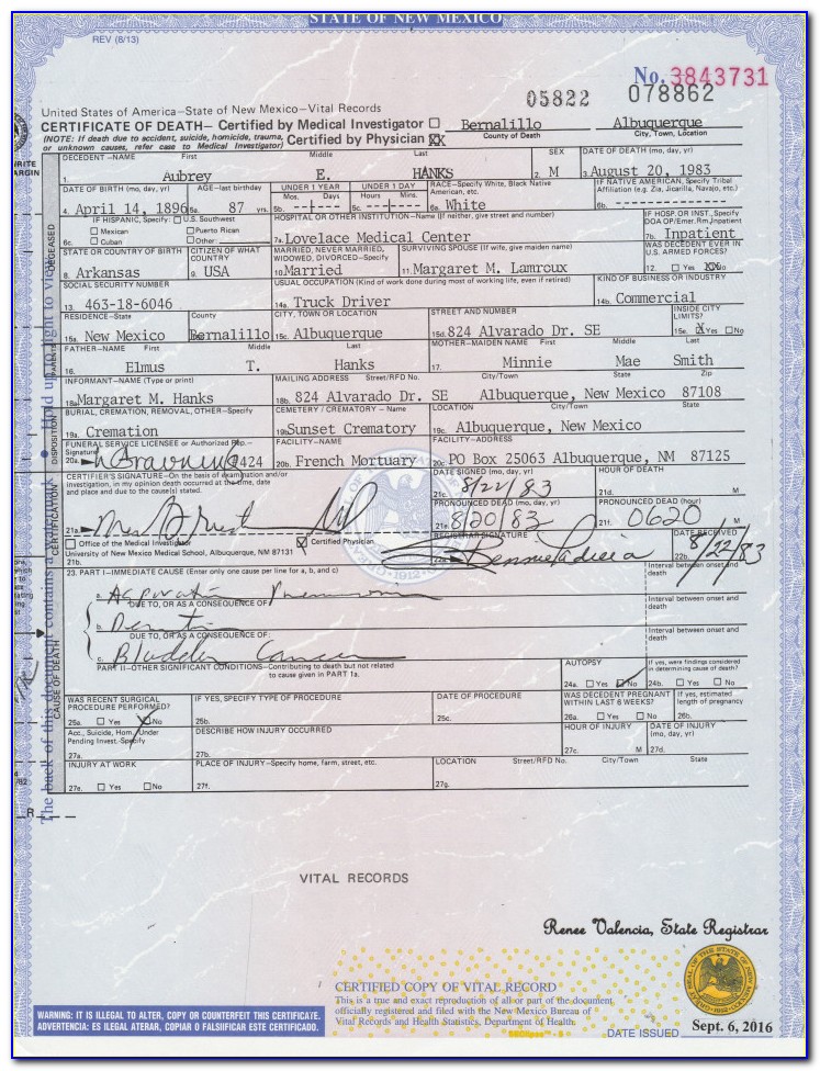 Albuquerque Nm Death Certificates