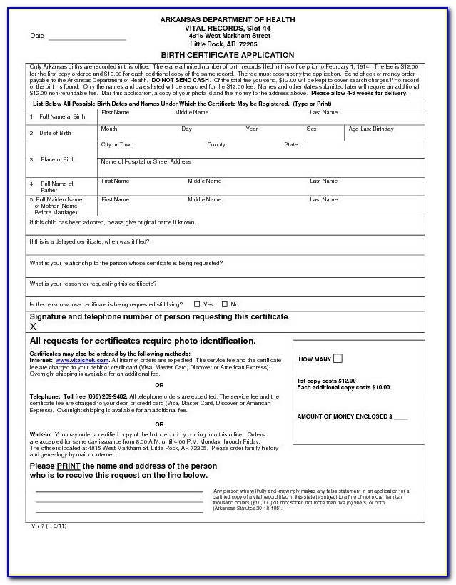 Arkansas Vital Records Birth Certificate Application
