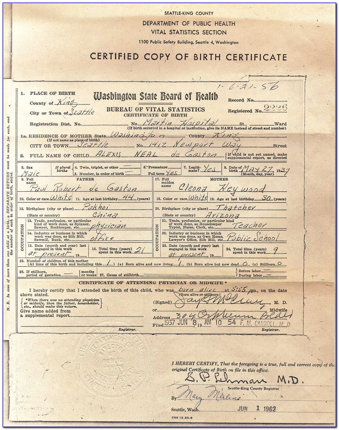 Birth Certificate Hanford California