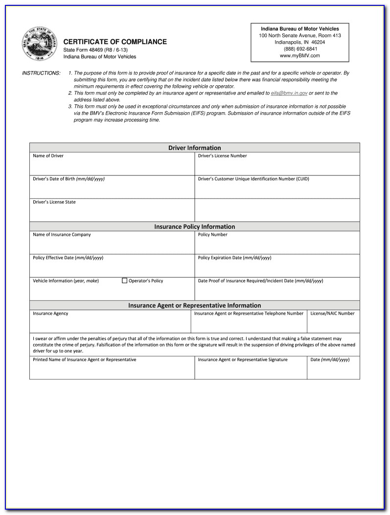 Bmv Certificate Of Compliance Form