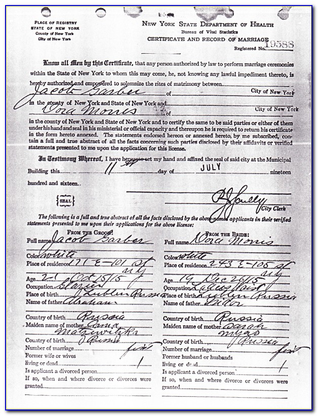Bronx Courthouse Marriage Certificate