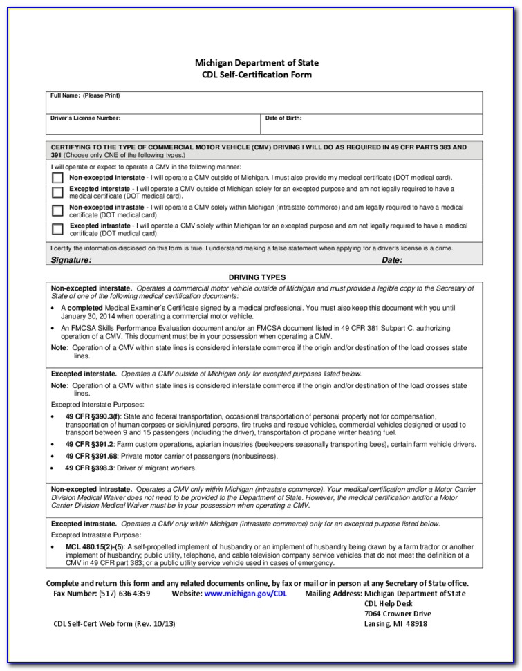Cdl Medical Self Certification Form Maine