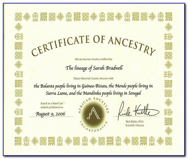 Certificate Of Ancestry By Dna