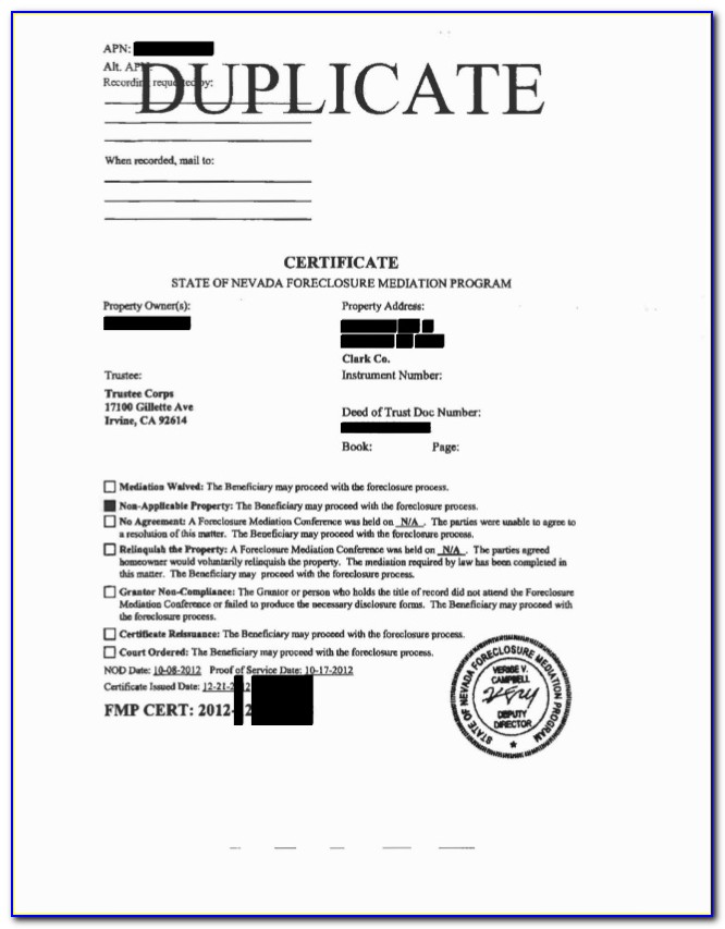 Certificate Of Redaction In Foreclosure