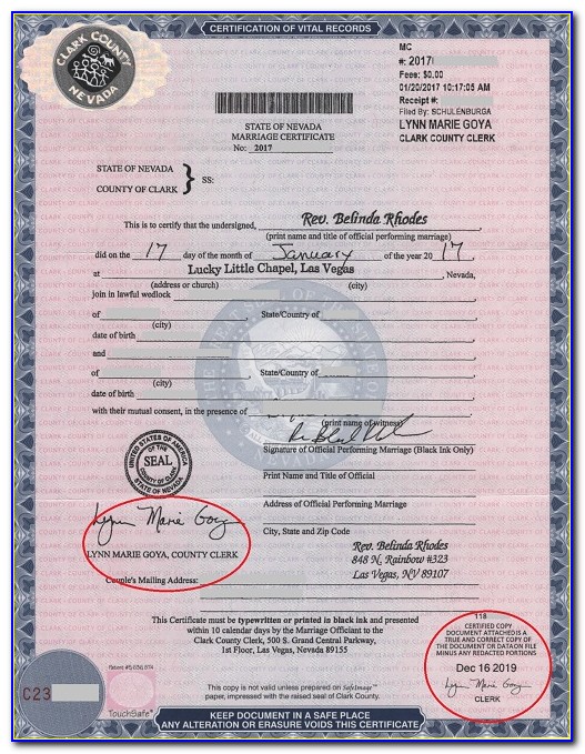 Certified Copy Of Marriage Certificate Clark County Nevada