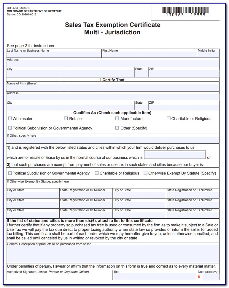 Colorado Resale Exemption Certificate Form