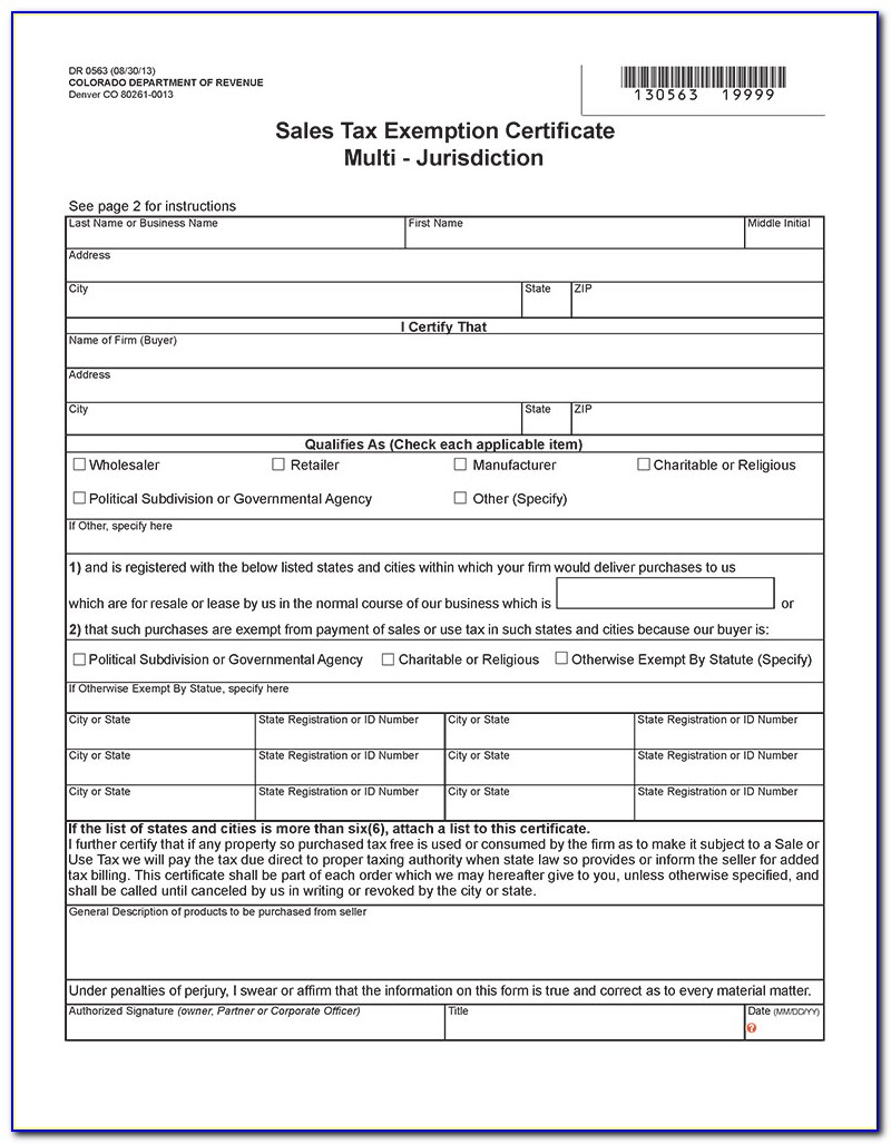 Colorado Resale Tax Certificate Form
