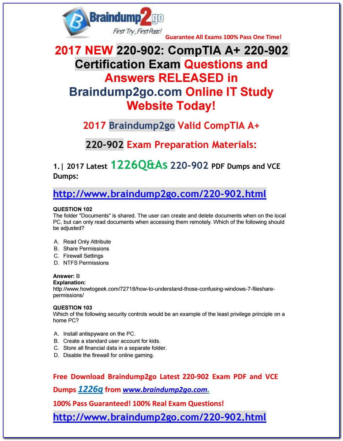 Comptia A+ Certification Practice Test 1001