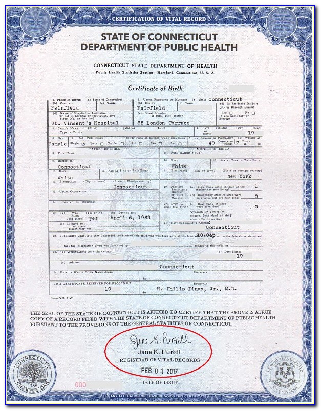 Connecticut Vital Statistics Birth Certificate