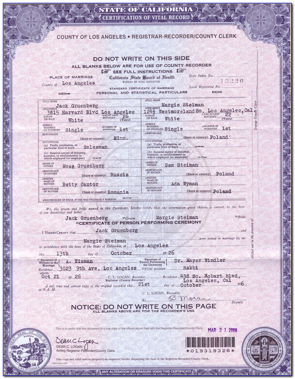 County Of Los Angeles Registrar Recorder Marriage License