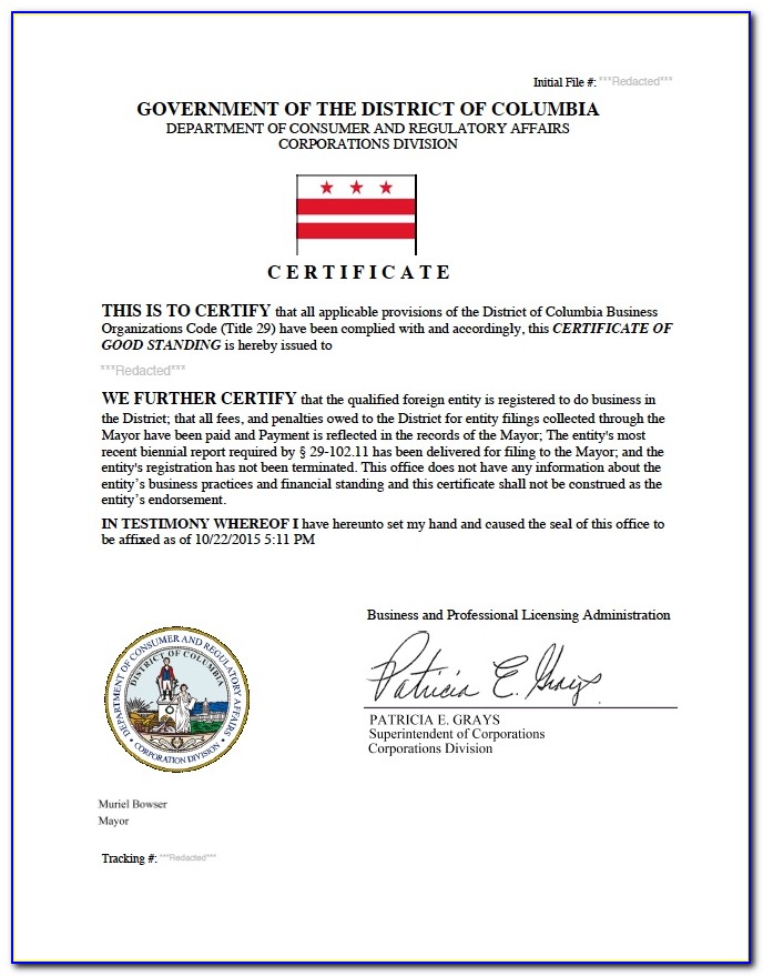 Dcra Certificate Of Good Standing Dc