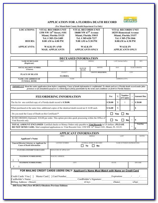 Death Certificate Dade County Florida