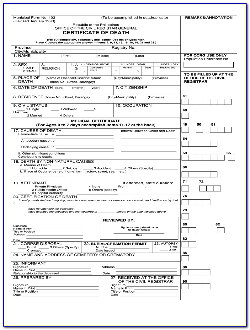 Death Certificate Philippines Form