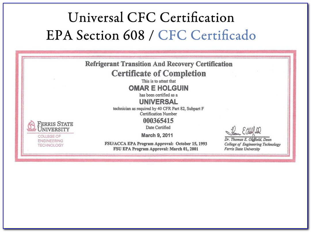 Epa Universal Refrigerant Certification Online