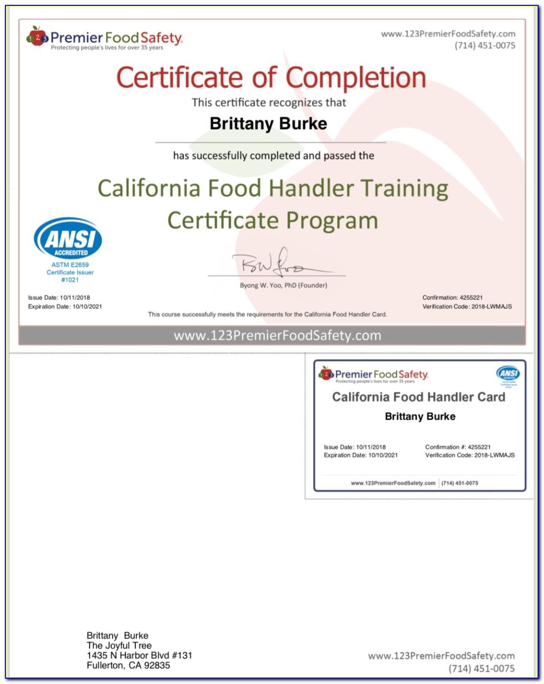 Food Handler Certificate Los Angeles