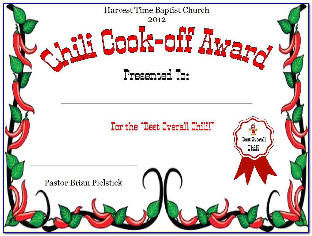 Free Chili Cook Off Winner Certificates