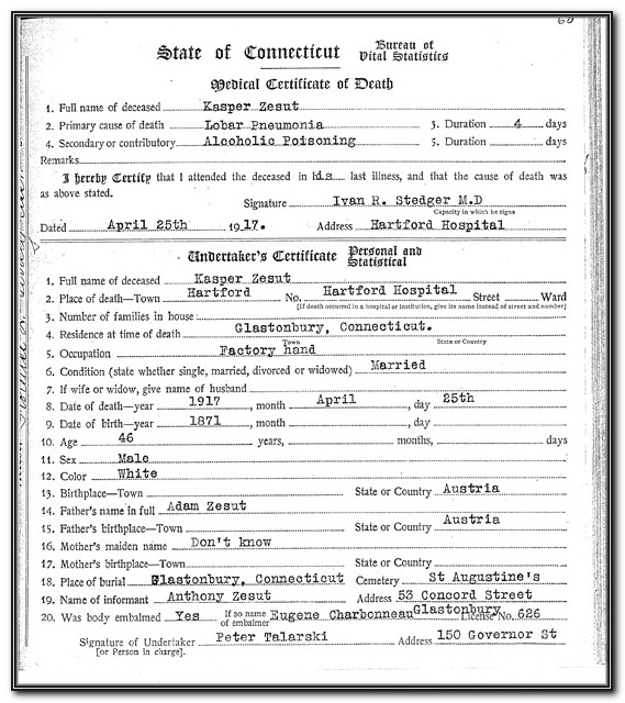 Hartford Connecticut Vital Statistics Birth Certificate