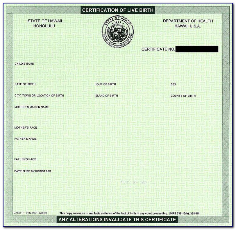 Hawaii Department Of Health Birth Certificate Form