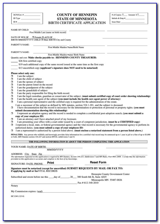 Hennepin County Birth Certificate Application