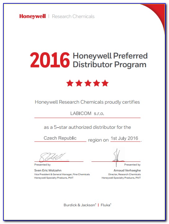 Honeywell Chemicals Certificate Of Analysis