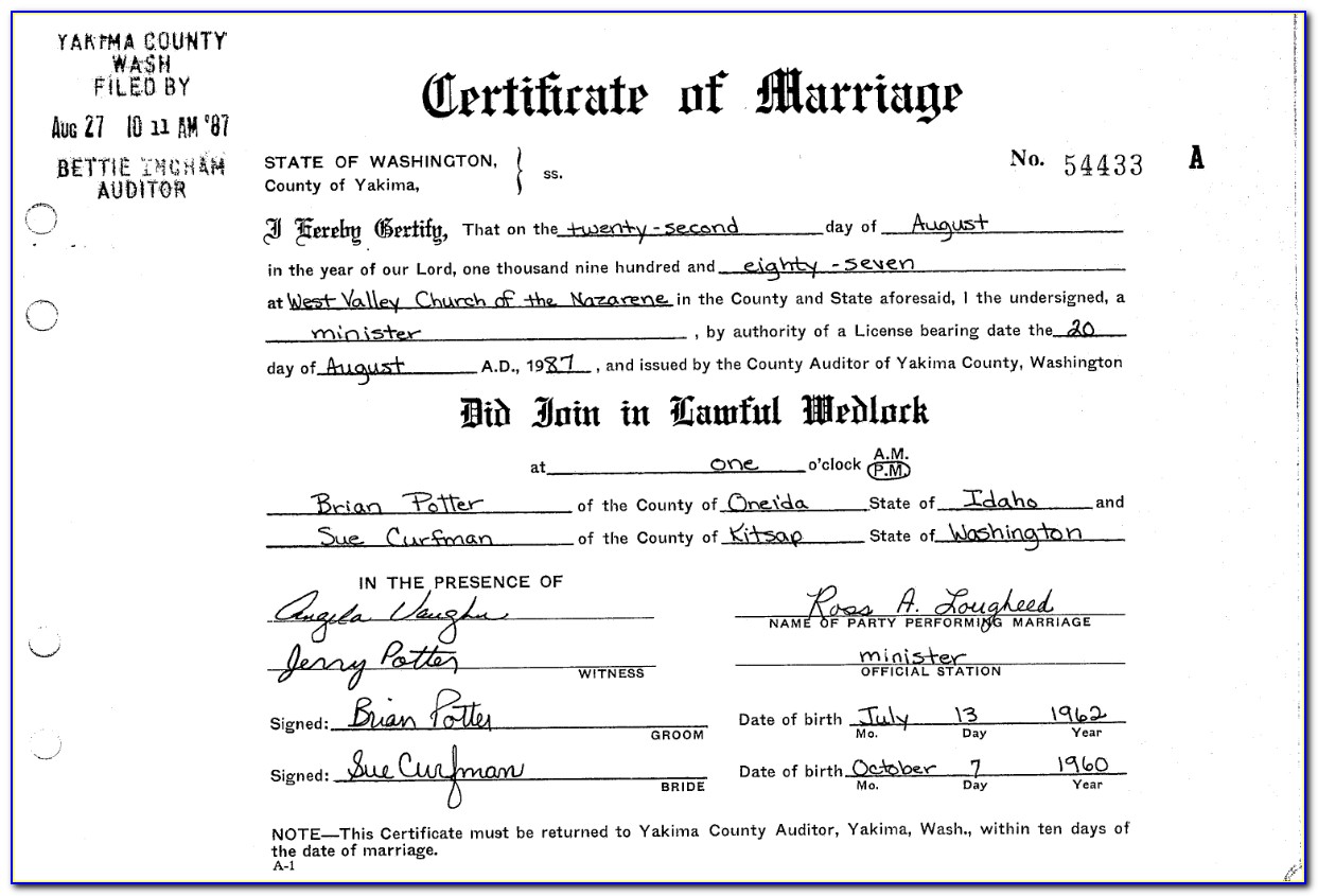 Kitsap County Marriage Certificate