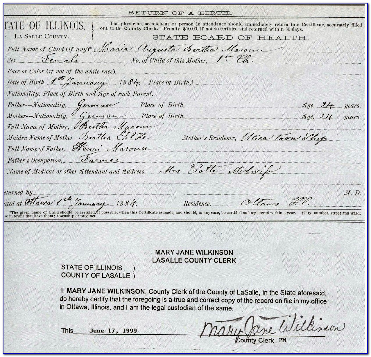 Lasalle County Birth Certificate