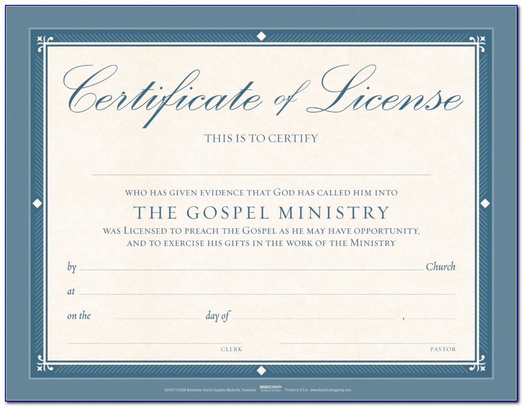 License To Preach Certificate Template