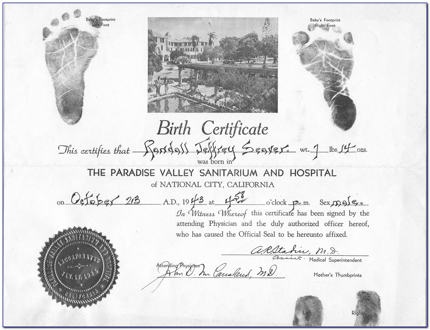 Loma Linda Birth Certificate