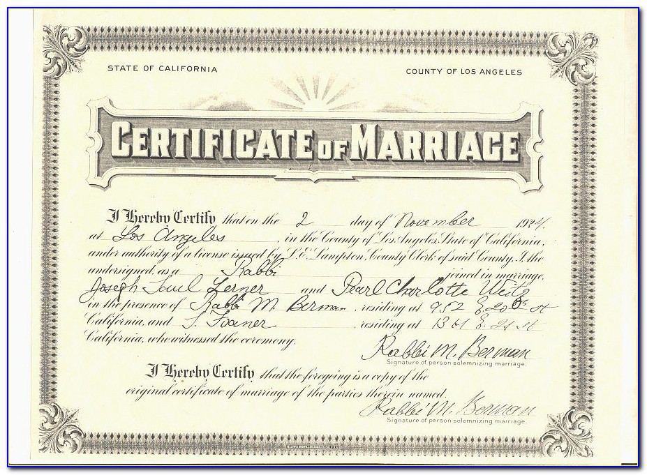 Los Angeles County Registrar Recorder Marriage Certificate