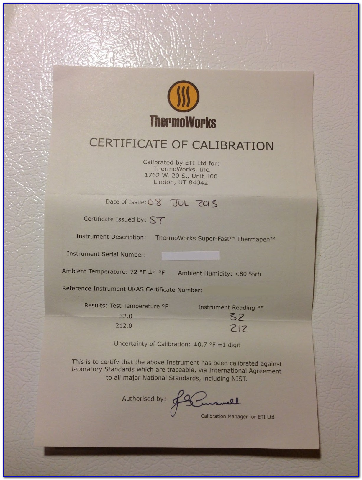 Nist Traceable Calibration Certificates