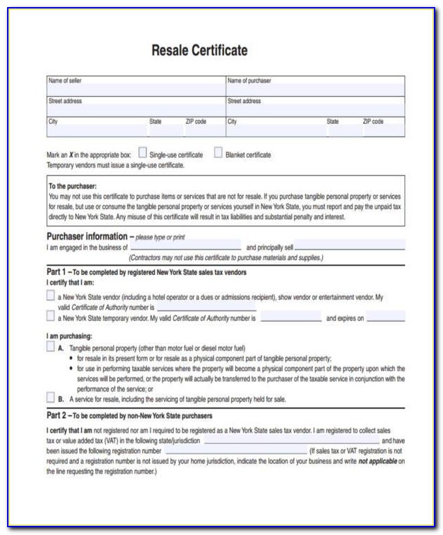 Ny Resale Certificate Form