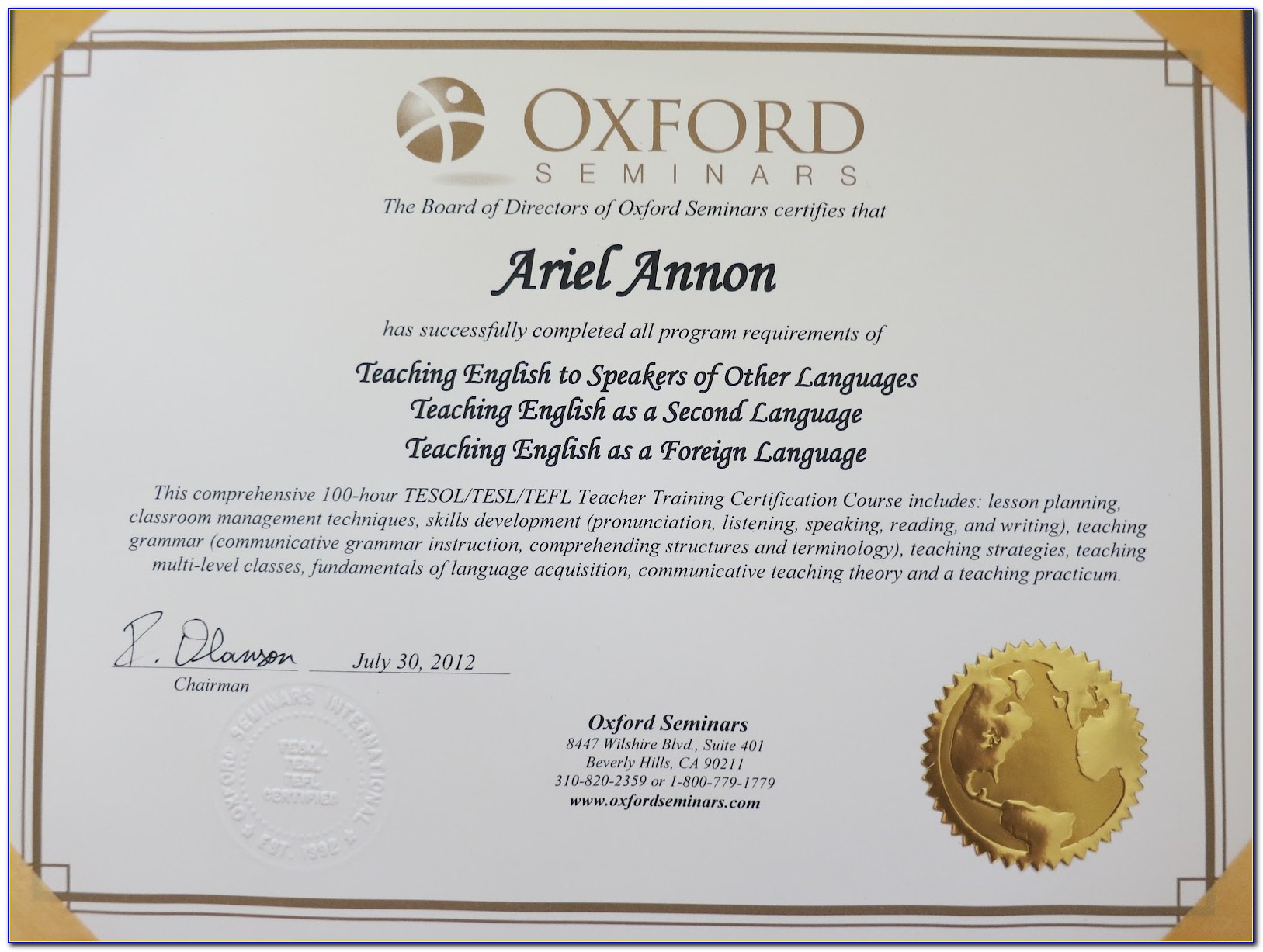Oxford Tefl Certification