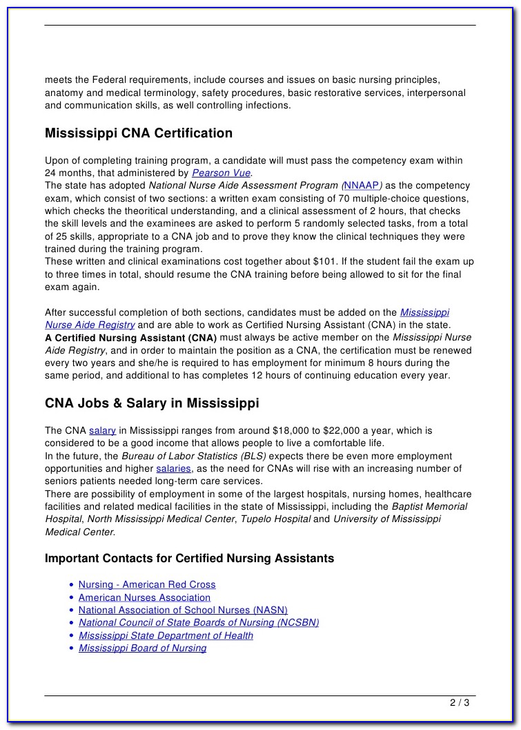 Pearson Vue Cna Certification Mississippi