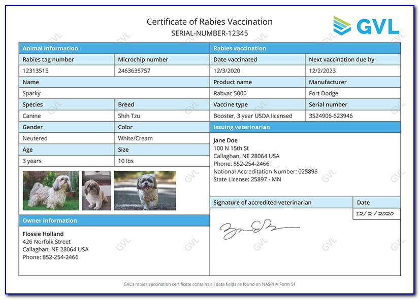 Rabies Vaccination Certificate 2017