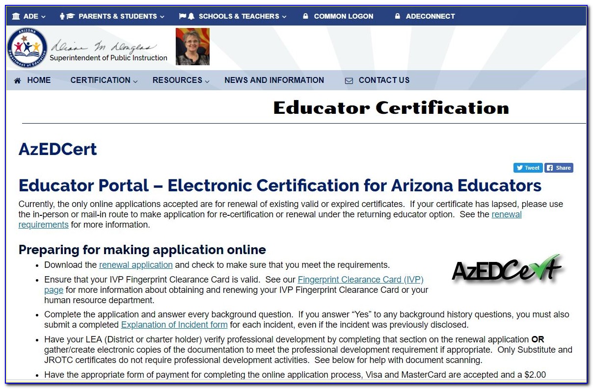Renew Arizona Teaching Certificate