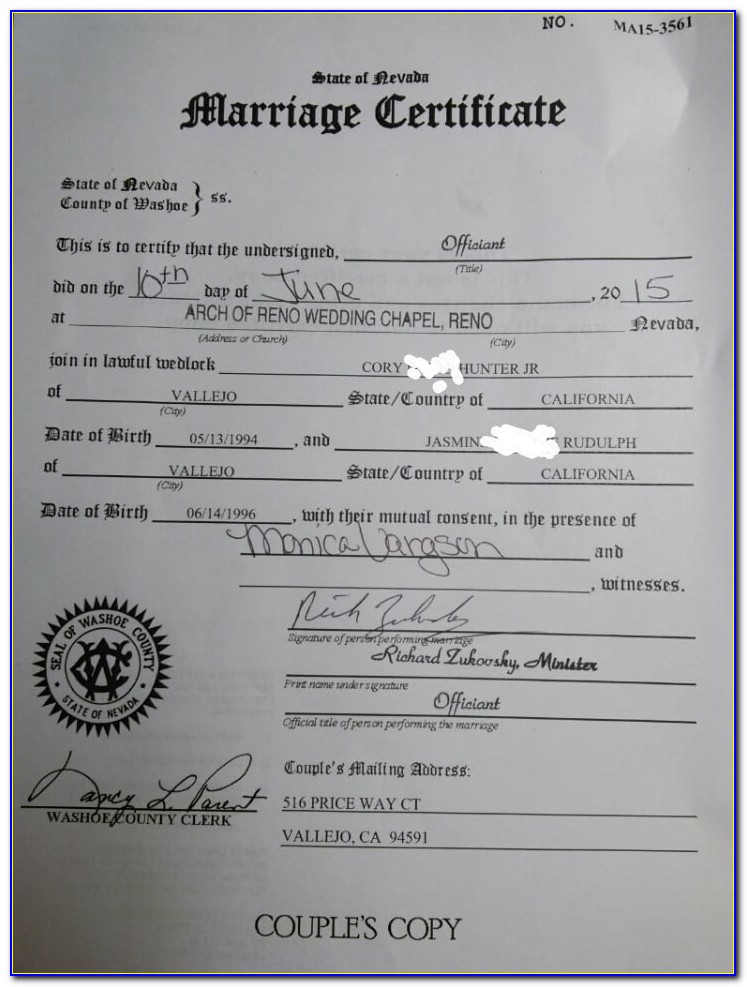 Reno Nevada Marriage License Records