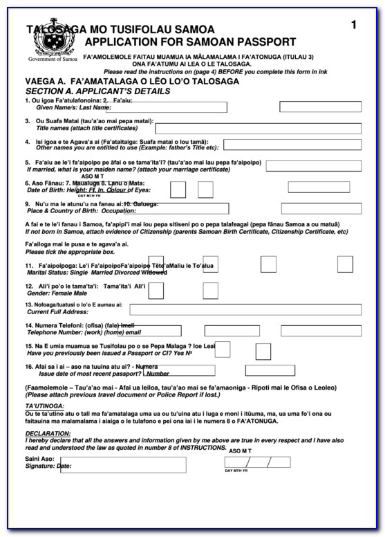 Samoan Birth Certificate Application