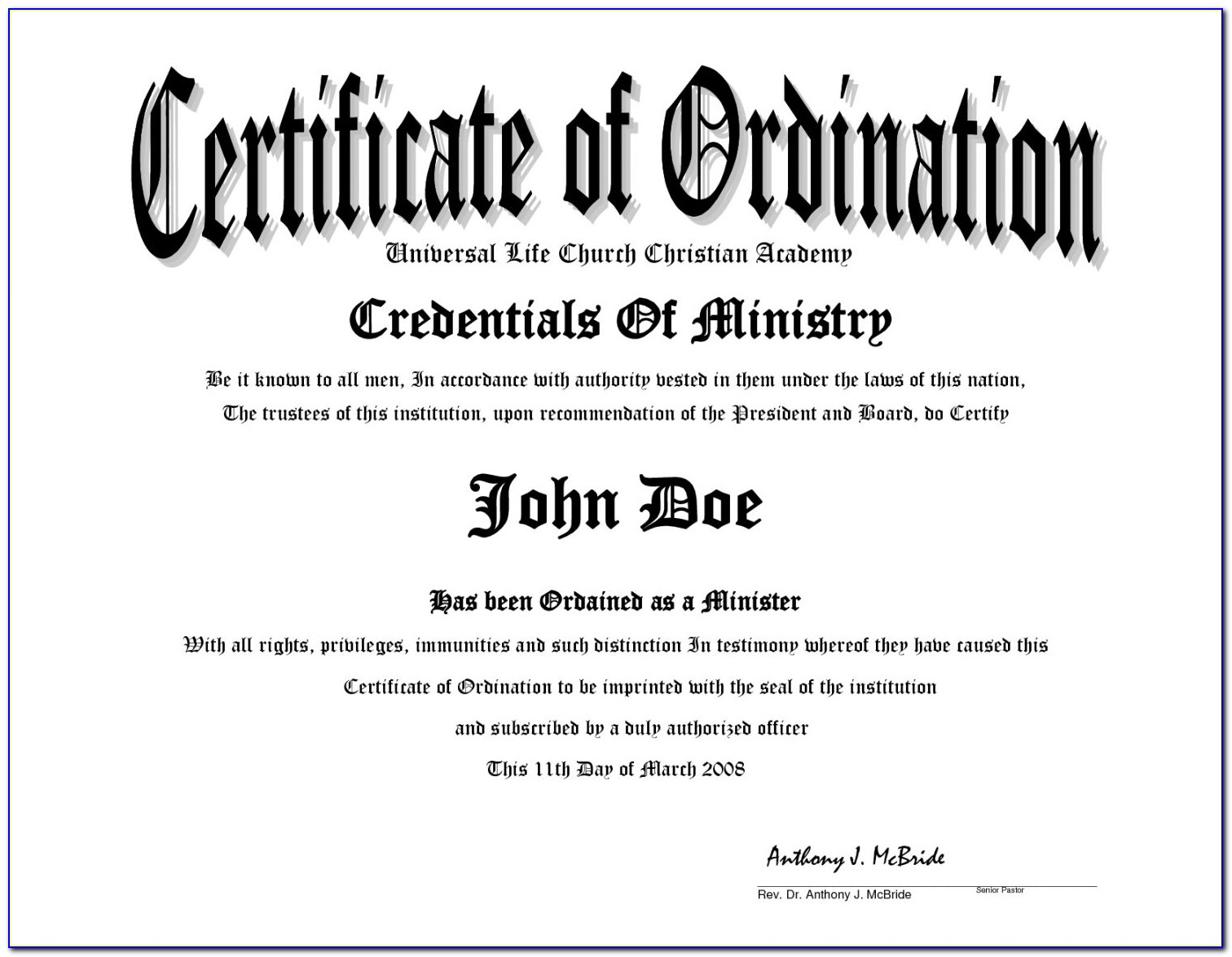 Sample License To Preach Certificate