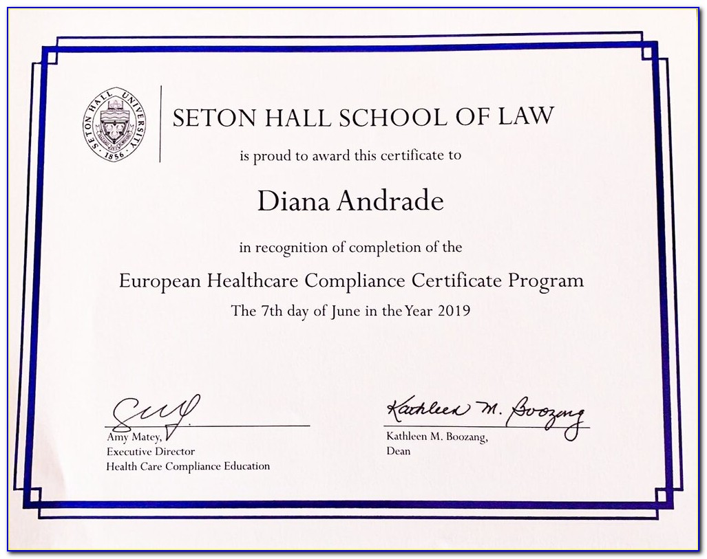 Seton Hall Law Compliance Certification
