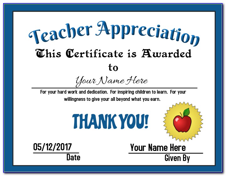 Teacher Appreciation Certificate Wording
