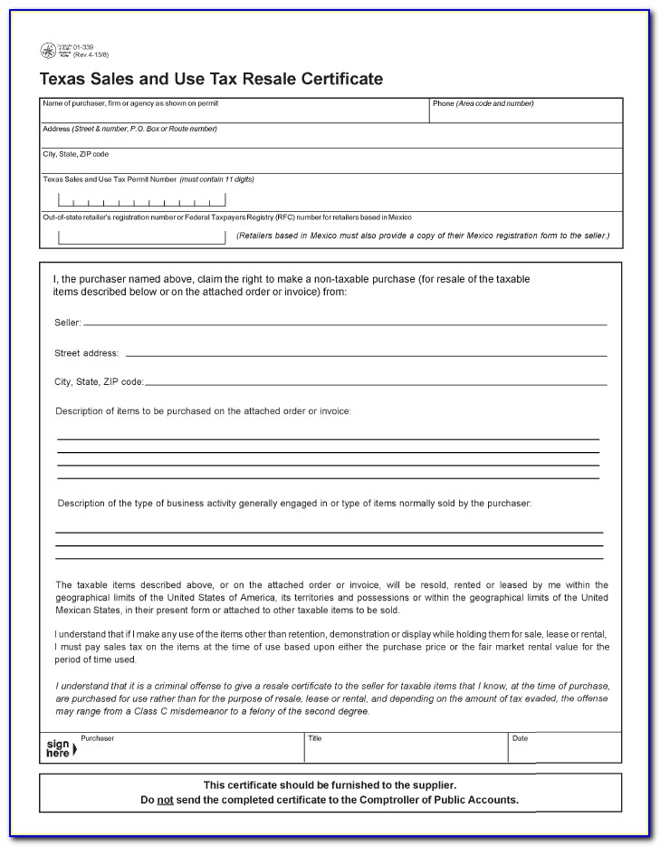 Texas Resale Exemption Certificate