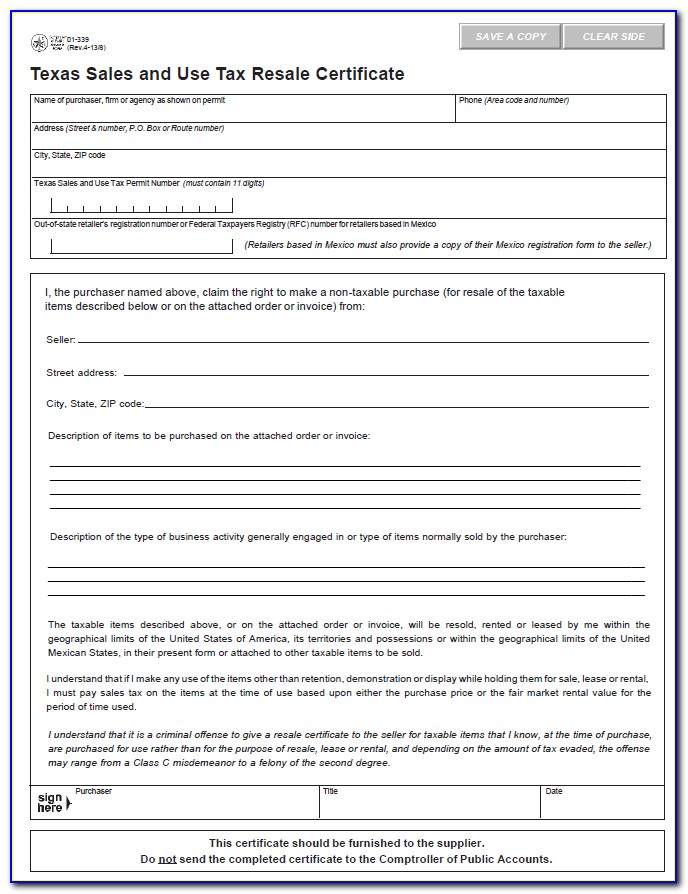 Texas State Resale Certificate Application