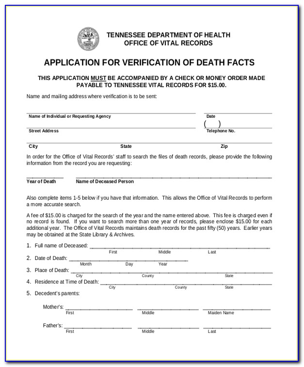Tn Death Certificate Application Form Pdf