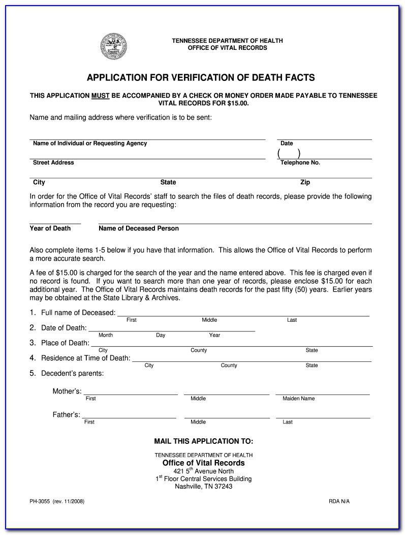 Tn Death Certificate Application Form