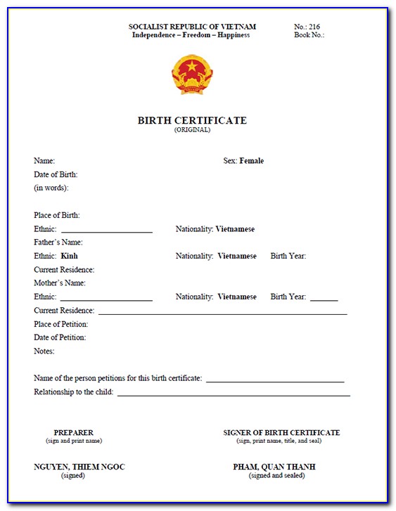 Vietnamese Birth Certificate Translation